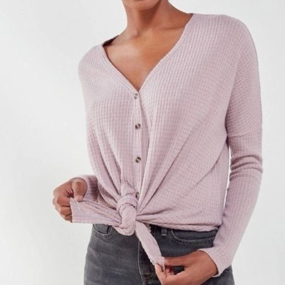 Urban Outfitters Out From Under JoJo Thermal Waffle Knit Top Lavender Purple